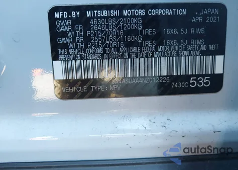 2022 Mitsubishi Eclipse Cross Es z USA, uszkodzony, nr VIN JA4ASUAA4NZ012226